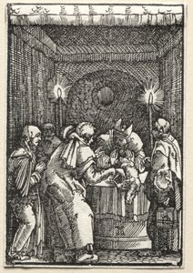 Menneskets fald og forløsning: Joachims offer afvist af ypperstepræsten, ca. 1515. af Albrecht Altdorfer