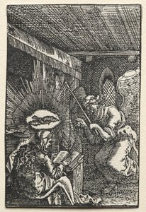 Menneskets fald og forløsning: Bebudelsen, ca. 1515. af Albrecht Altdorfer
