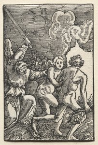 Menneskets fald og forløsning: Uddrivelsen fra Eden, ca. 1515. af Albrecht Altdorfer