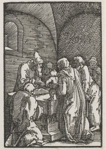 Menneskets fald og forløsning: Præsentationen af Kristus i templet, ca. 1515. af Albrecht Altdorfer