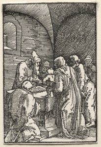 Menneskets fald og forløsning: Præsentationen af Kristus i templet, ca. 1515. af Albrecht Altdorfer