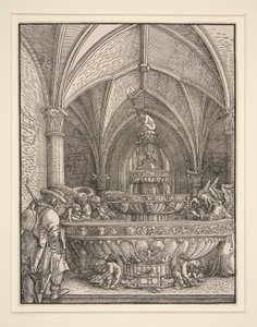 Den hellige familie på flugt til Egypten ved et springvand af Albrecht Altdorfer