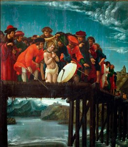 Martyren fra Saint Florian Christian Florian, martyrdøden under forfølgelsen af Diocletian, blev kastet i floden nær Lorch i Østrig i 304 e.Kr. Detalje. Maleri af Albrecht Altdorfer (1480 ca.-1538) 1525-1530 Dim. 76x67 cm Firenze, galleria degl af Albrecht Altdorfer