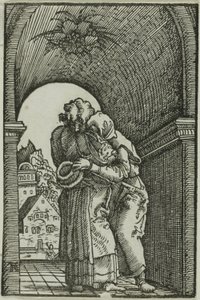 Mødet mellem Joachim og Anne, fra Menneskets fald og forløsning af Albrecht Altdorfer