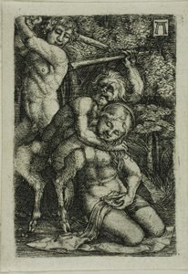 To satyrer kæmper om en nymfe af Albrecht Altdorfer