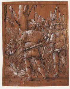 To lansquenets ser på et par elskere af Albrecht Altdorfer