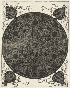 Broderieksempel med syv kransformede motiver af Albrecht Dürer