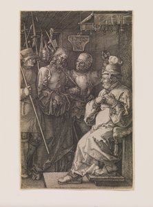 Kristus før Kaifas, fra serien "The Engraved Passion" af Albrecht Dürer