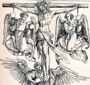 Kristus på korset med tre engle, 1523-1525 1906 af Albrecht Dürer