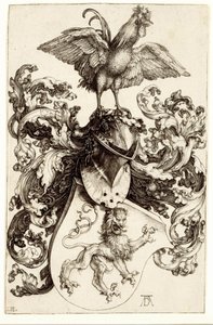 Våbenskjold med en løve og en hane af Albrecht Dürer