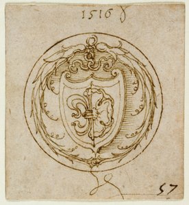 Design til et ornament eller en signetring med Lazarus Spenglers våbenskjold af Albrecht Dürer
