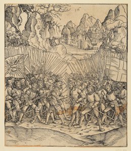 Kejser Maximilian 1.s æresport (fragment fra 24b): Kampscenen nederst til venstre af Albrecht Dürer