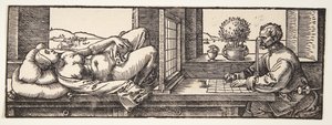 Tegner tegner en nøgen af Albrecht Dürer