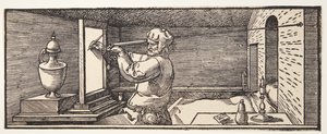 Tegner tegner en vase af Albrecht Dürer