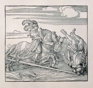 Kejser Maximilian I af Tyskland (1459-1519) afsætter en modstander i en dyst fra en uudgivet bog, der glorificerer kejsernes riddergerninger, ca. 1515 af Albrecht Dürer