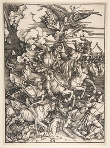 Four Horsemen of the Apocalypse, ca. 14971498. af Albrecht Dürer