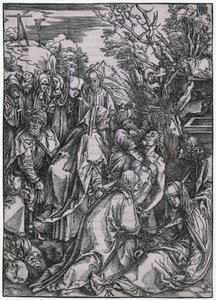 Kristi gravlæggelse, blad 10 af serien „Den store passion“ af Albrecht Dürer