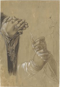 Hænder og hoved i profil af Albrecht Dürer