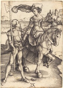 Dame til hest og Lansquenet af Albrecht Dürer