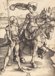 Dame til hest og Lansquenet, ca. 1497. af Albrecht Dürer