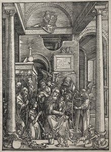 Jomfruens liv: Tilbedelse af jomfruen og barnet af hellige og engle af Albrecht Dürer