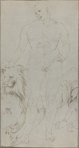 Nøgen mand med en løve [verso] af Albrecht Dürer