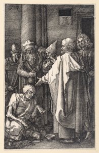 Peter og Johannes helbreder en lam tigger i templet (Kobberstikspassionen) af Albrecht Dürer