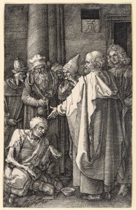 Peter og Johannes helbreder en lam tigger i templet (Kobberstikspassionen) af Albrecht Dürer
