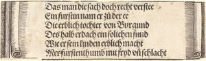 Trykt tekst til "Maximilians trolovelse med Maria af Bourgogne" af Albrecht Dürer