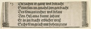 Trykt tekst til "Filip den Faires trolovelse med Jeanne af Castilien" af Albrecht Dürer