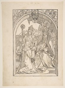 Rosvitha præsenterer komedierne for kejser Otto I. illustration fra Operaen Hrosvi....n.d. af Albrecht Dürer