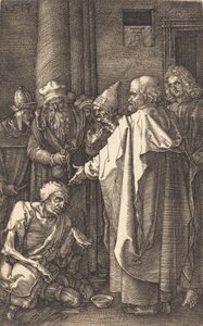 Sankt Peter og Sankt Johannes helbreder en krøbling ved templets port, 1513. af Albrecht Dürer