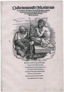 »Schmerzensmann og landsknechten«, blad 1 [titelsiden] i serien »Die Grosse Passion« af Albrecht Dürer