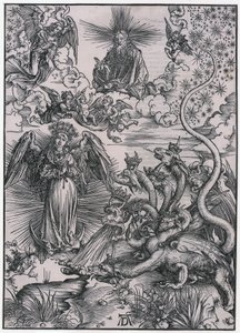 Solkvinden og den syvhovedede drage, figur IX, blad 11 i serien »Apokalypsen« af Albrecht Dürer