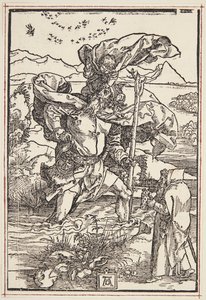 St. Christopher i ørkenen med en flugt af fugle af Albrecht Dürer