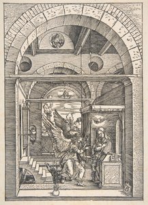 Bebudelsen, fra Jomfruens liv, latinsk udgave, 1511.n.d. af Albrecht Dürer