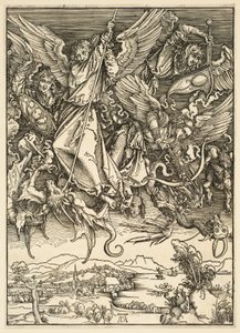 Apokalypsen: Sankt Michael kæmper mod dragen af Albrecht Dürer