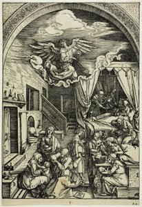 Jomfruens fødsel, fra Jomfruens liv af Albrecht Dürer