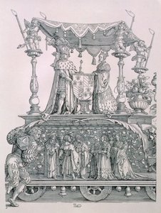 Det burgundiske ægteskab eller triumftoget af kejser Maximilian I af Tyskland (1459-1519), der viser Maximilians og Marias bryllupsvogn (1458-82), pub. 1526 (detaljer af Albrecht Dürer