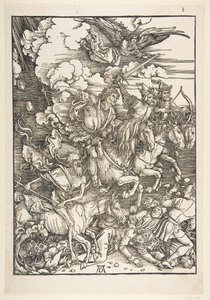 De fire ryttere, fra Apokalypsen, latinsk udgave, 1511, ca. 1511. af Albrecht Dürer
