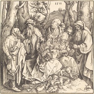Den hellige familie med to musikskabende engle af Albrecht Dürer