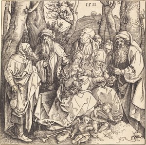 Den hellige familie med to musikskabende engle af Albrecht Dürer