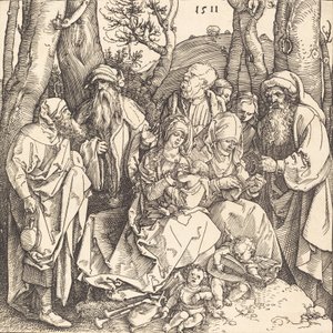 Den hellige familie med to musikskabende engle, 1511. af Albrecht Dürer