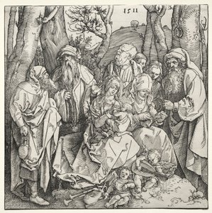 Den hellige familie med to musiker-engle, 1511. af Albrecht Dürer