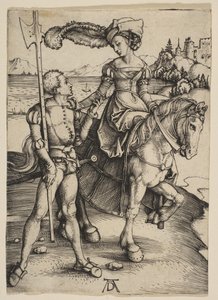 Fruen til hest og Lansquenet, ca. 1497. af Albrecht Dürer