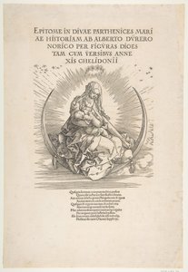 Madonnaen på Halvmånen, Frontispice til Jomfruens liv, ca. 1511. af Albrecht Dürer