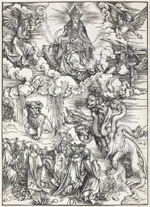 Det syvhovedede dyr og dyret med lammets horn af Albrecht Dürer