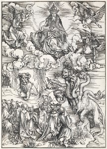 Det syvhovedede udyr og udyret med lammehorn, fra Johannes-apokalypsen, 1496-98 af Albrecht Dürer
