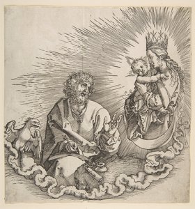 Jomfruen viser sig for Johannes, Frontispice til Apokalypsen, 1511. af Albrecht Dürer