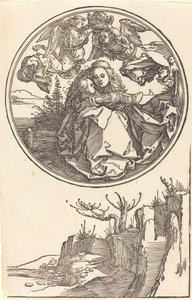 Jomfruen kronet af to engle over et landskab, i eller før 1515. af Albrecht Dürer